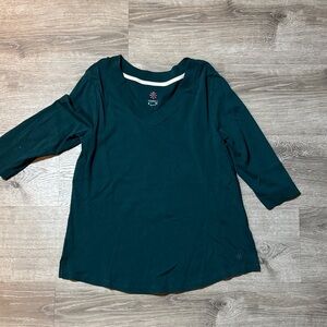 Essentials Teal V-Neck Top with White Trim